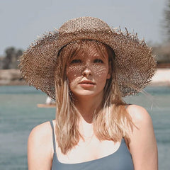 Boho Hat, Sun Hat, Beach Hat, Wide Brim Seagrass Sun Hat, Black Ribbon