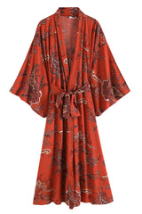 Boho Robe, Kimono Robe,  Beach Cover up, Bleeding Red Heart