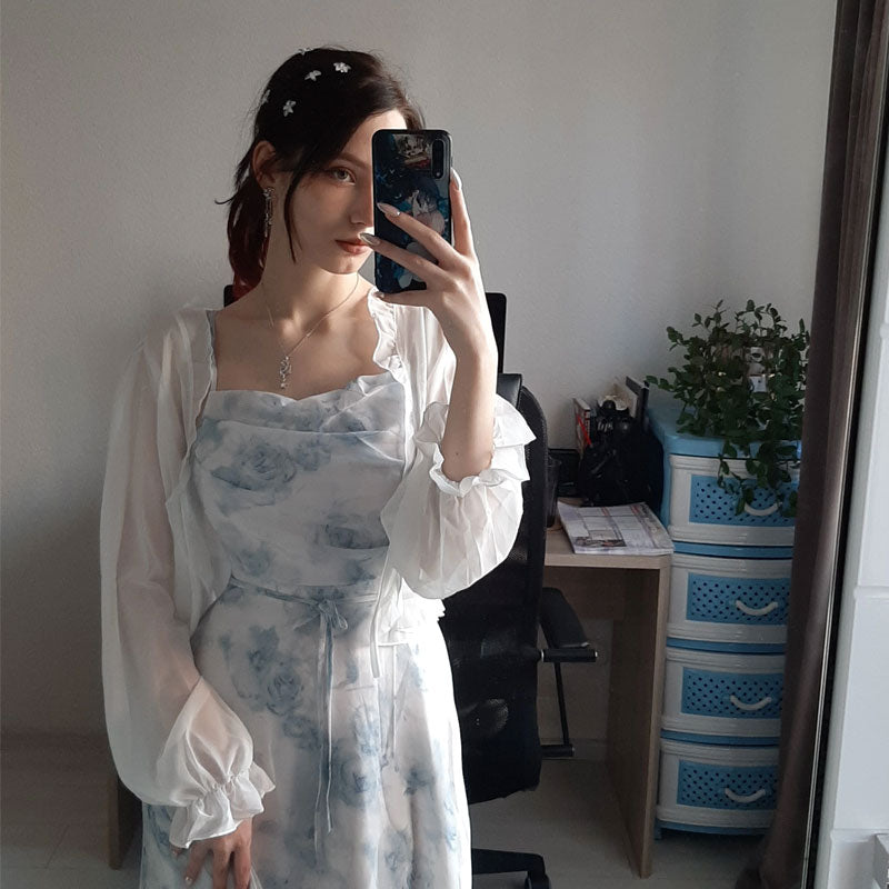 Vintage Dress - Boho Maxi Dress - Floral Print French Women Dress - Summer Strappy Dress Eloise