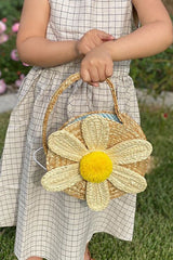 Boho Bag, Woven Straw Bag, Girl Bag, Rattan Bag, Yellow Daisy
