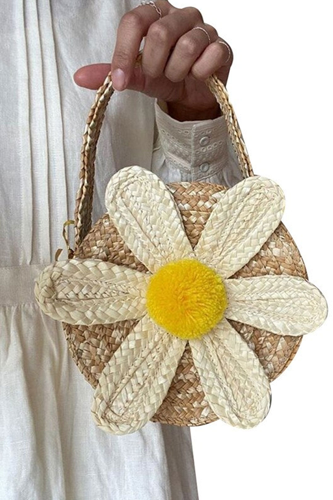 Boho Bag, Woven Straw Bag, Girl Bag, Rattan Bag, Yellow Daisy