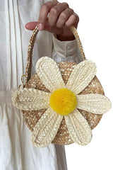 Boho Bag, Woven Straw Bag, Girl Bag, Rattan Bag, Yellow Daisy