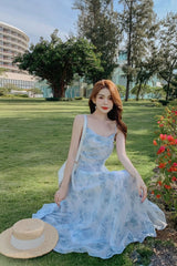 Vintage Dress - Boho Maxi Dress - Floral Print French Women Dress - Summer Strappy Dress Eloise