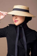 Boho Hat, Sun Hat, Beach Hat, Wide Brim Straw Hat 9 cm, Emma Black Ribbon