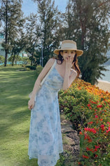 Vintage Dress - Boho Maxi Dress - Floral Print French Women Dress - Summer Strappy Dress Eloise