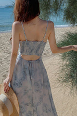 Vintage Dress - Boho Maxi Dress - Floral Print French Women Dress - Summer Strappy Dress Eloise