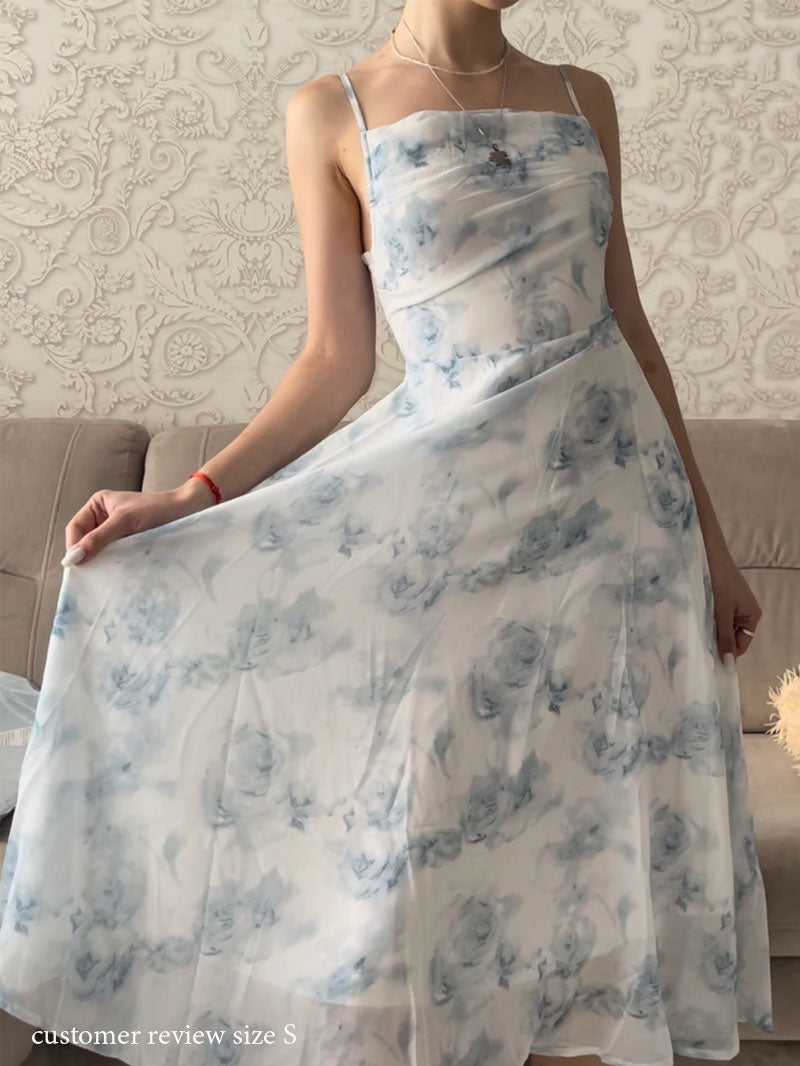 Vintage Dress - Boho Maxi Dress - Floral Print French Women Dress - Summer Strappy Dress Eloise