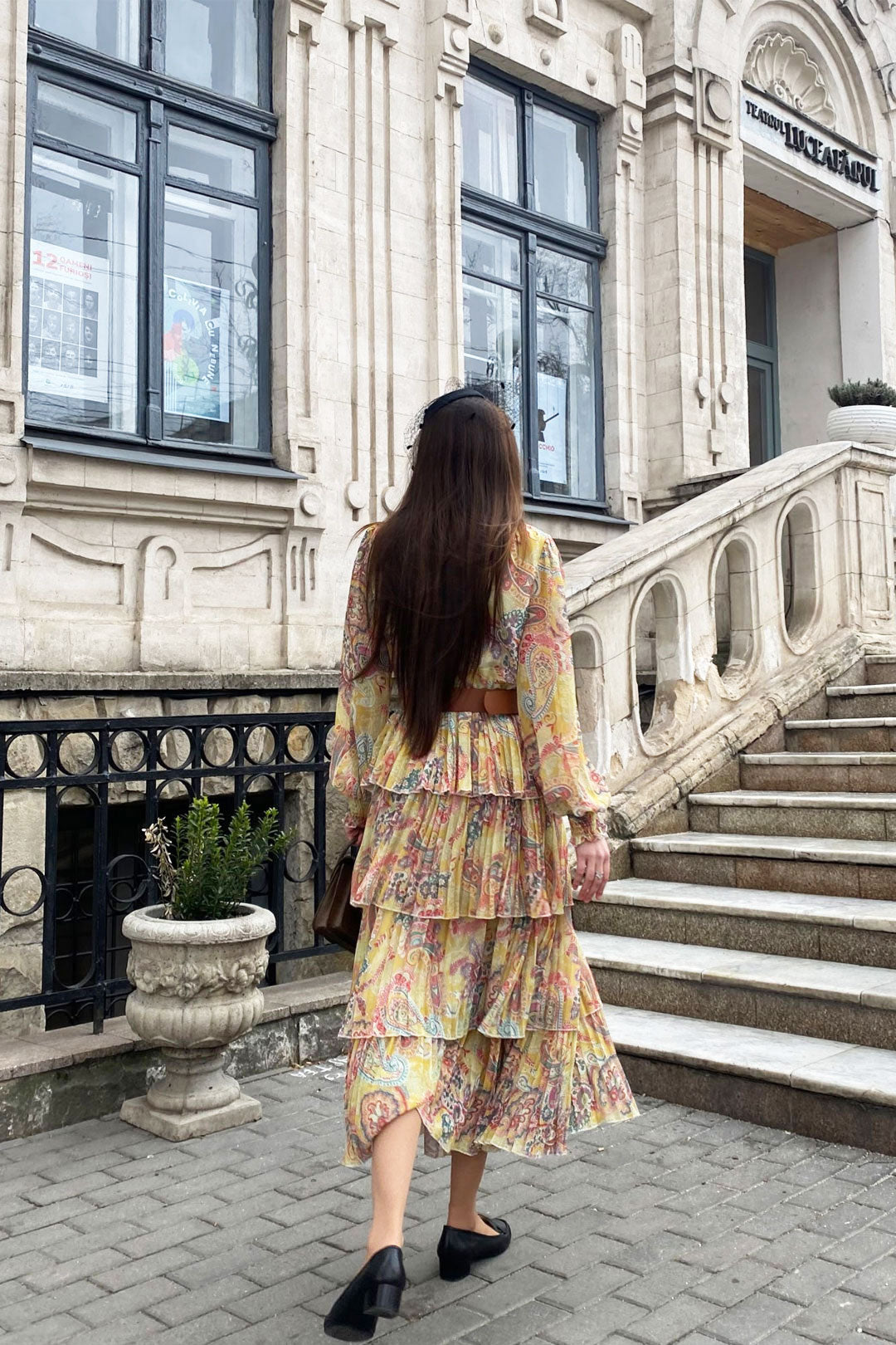 Maxi Dress - Boho Vintage Pleated Dress - Summer Print Floral Vintage Charlotte Yellow