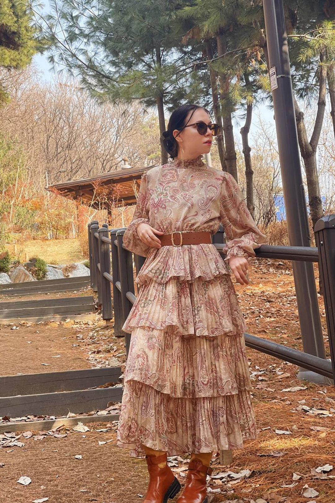 Maxi Dress - Boho Vintage Pleated Dress - Summer Print Floral Vintage Charlotte Yellow