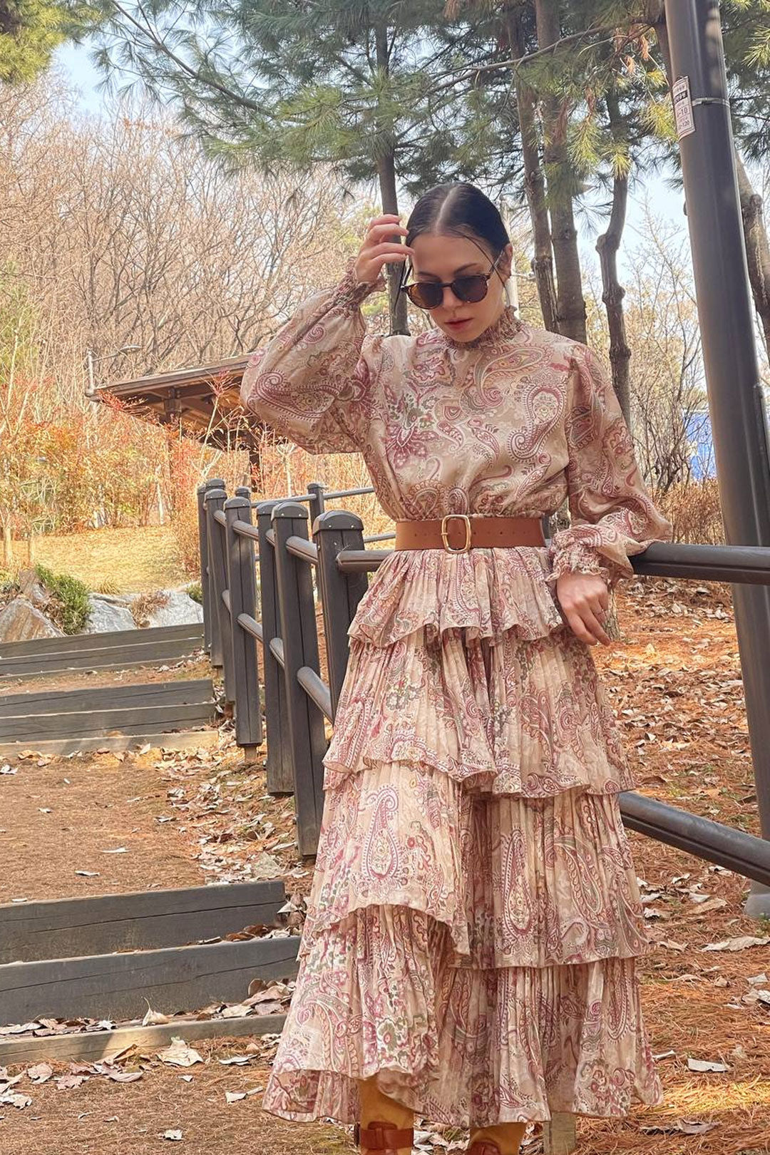 Maxi Dress - Boho Vintage Pleated Dress - Summer Print Floral Vintage Charlotte Yellow