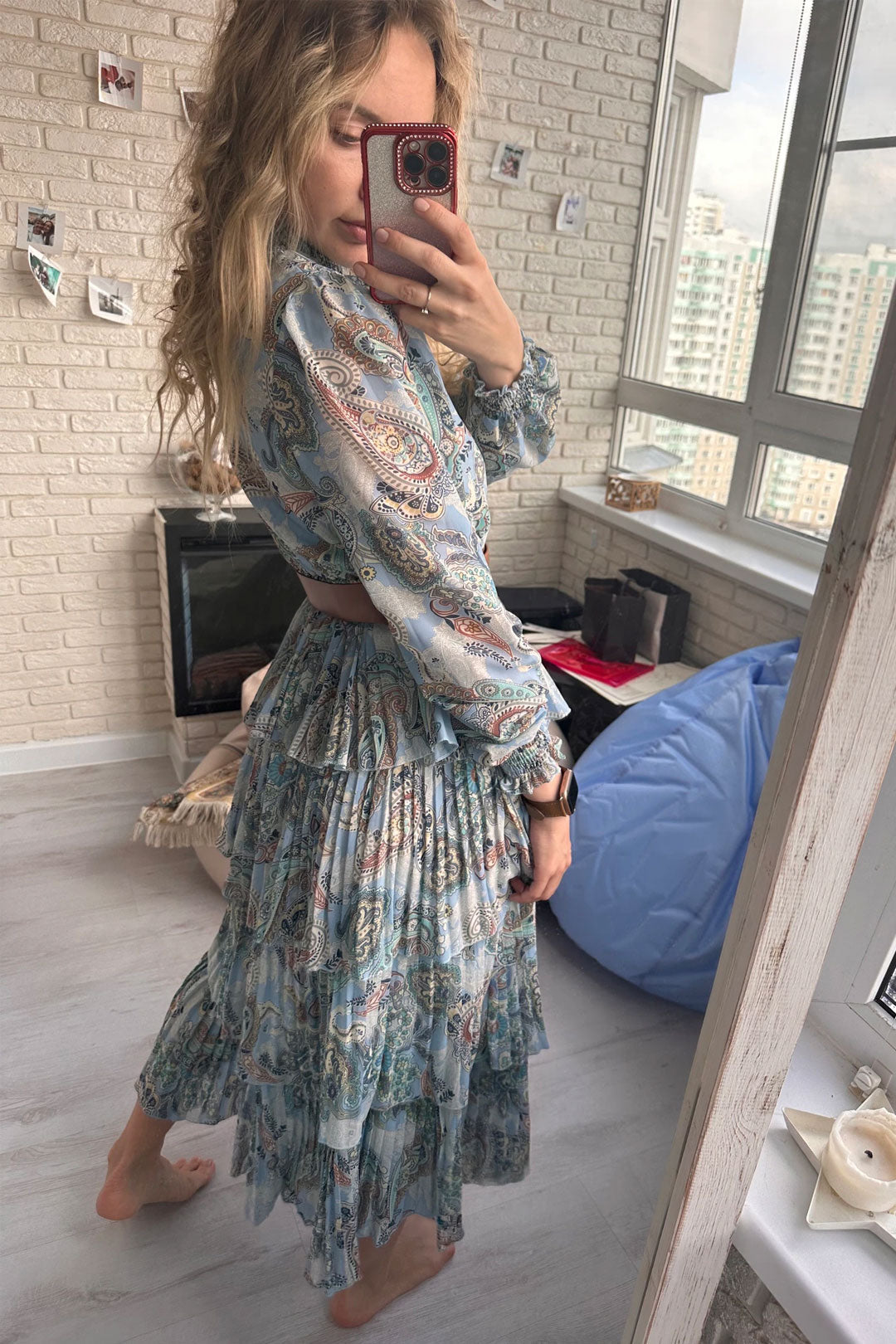 Maxi Dress - Boho Vintage Pleated Dress - Summer Print Floral Vintage Charlotte Yellow