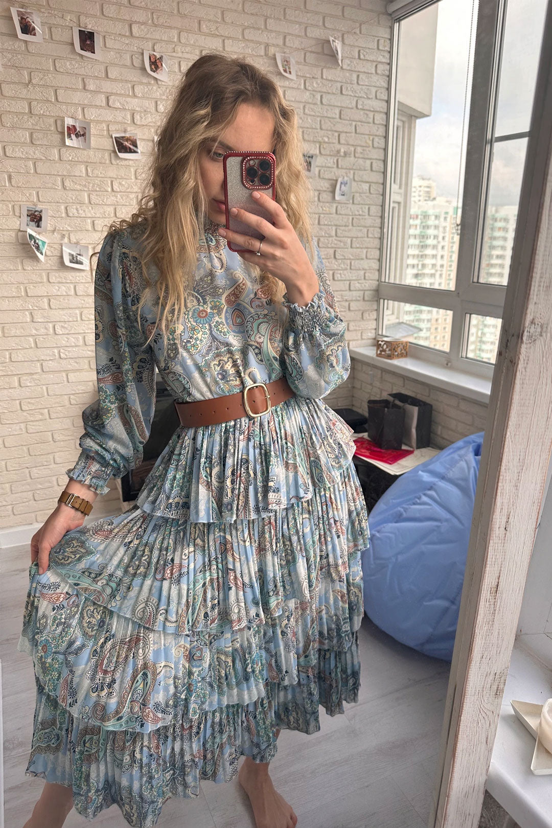 Maxi Dress - Boho Vintage Pleated Dress - Summer Print Floral Vintage Charlotte Yellow