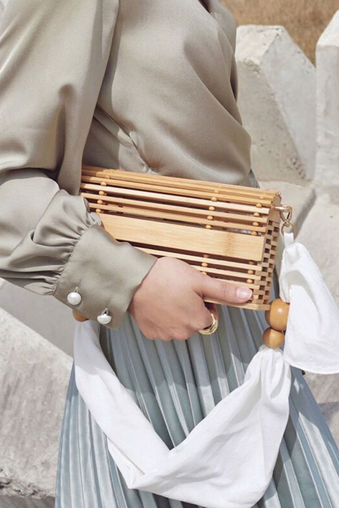 Boho Bag, Bamboo Bag, White Vacation