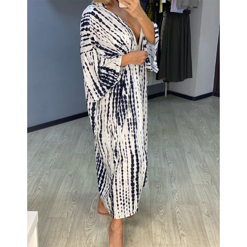 Beach Dress, Maxi Boho Dress, Kaftan Dress, Jose Tie Dye Print in Blue and White