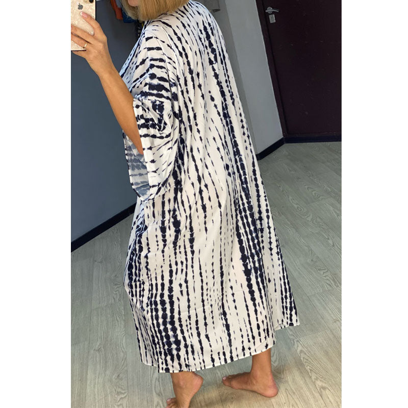 Beach Dress, Maxi Boho Dress, Kaftan Dress, Jose Tie Dye Print in Blue and White
