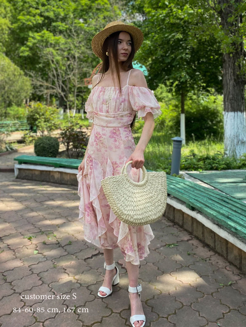 Maxi Dress - Boho Vintage Pleated Dress - Summer French Style Retro Floral Dress Clementine