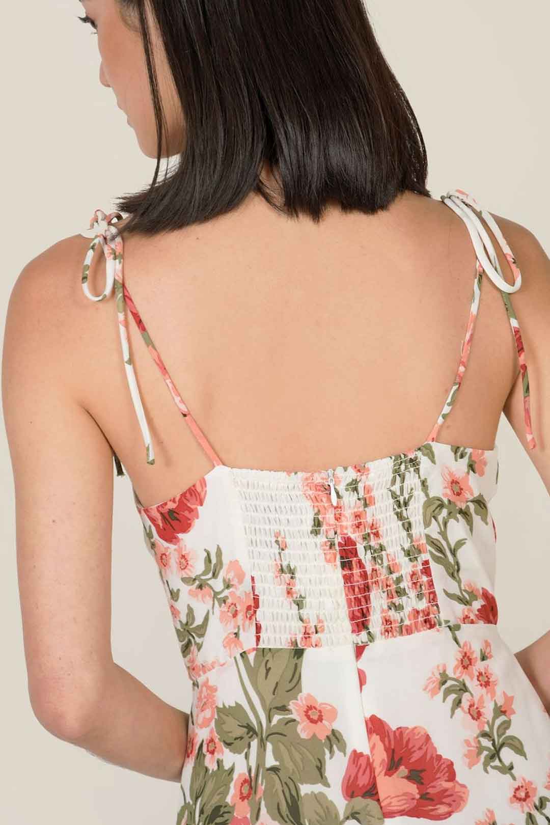 Boho Midi Dress, Strappy Sundress, White Rose Garden