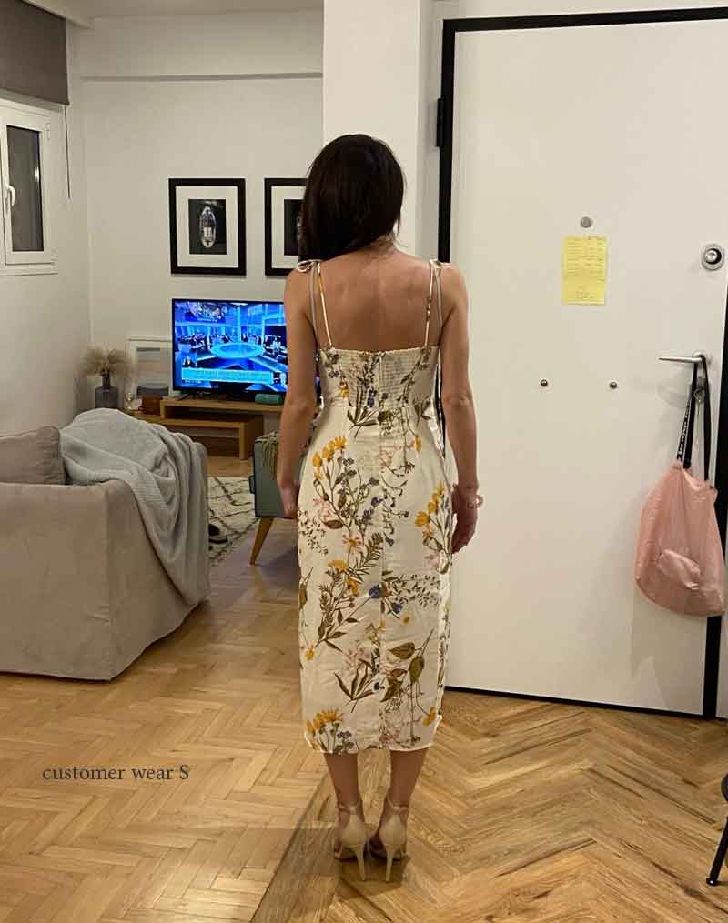 Boho Midi Dress, Strappy Sundress, White Rose Garden
