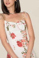Boho Midi Dress, Strappy Sundress, White Rose Garden