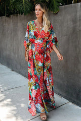 Boho Dress, Beach Kaftan Dress, Red Leaf