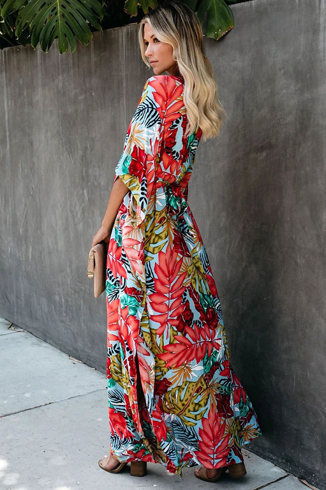 Boho Dress, Beach Kaftan Dress, Red Leaf