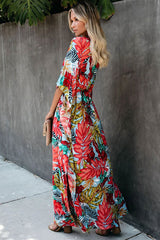Boho Dress, Beach Kaftan Dress, Red Leaf
