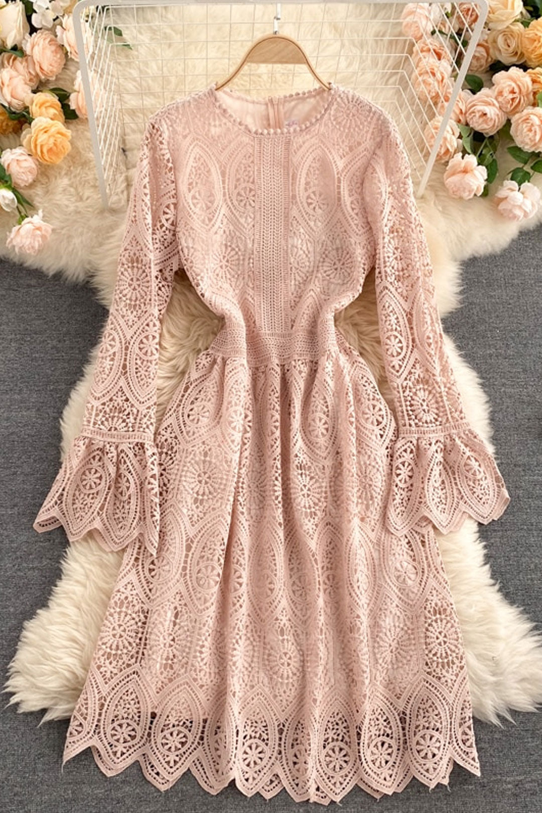 Vintage Dress, Boho Midi Dress, Lace Dress, Lucia White, Pink, Black and Red