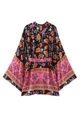 Boho Robe, Kimono Robe,  Beach Cover up, Short Robe, Pink Palmata