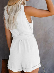 Sleeveless V-neck Solid Color Romper