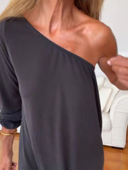 Women's Dresses Solid Sloping Shoulder Casual Dress