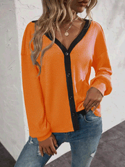 Women's T-Shirts Waffle Button Long Sleeve Cardigan T-Shirt
