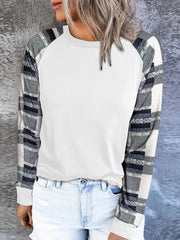 Women's T-Shirts Crew Neck Striped Panel Long Sleeve T-Shirt
