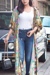 Boho Robe, Kimono Robe, Beach Cover up, Camila Peacock in Gold Green