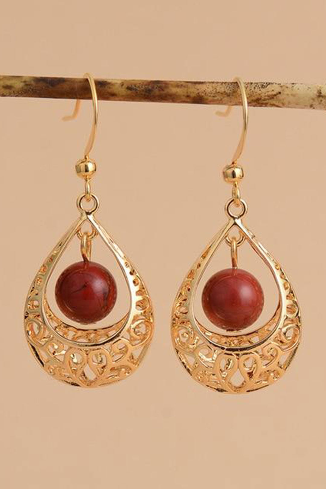 Boho Earrings, Dangle Earrings, Vintage Indian Gold Blue and Red