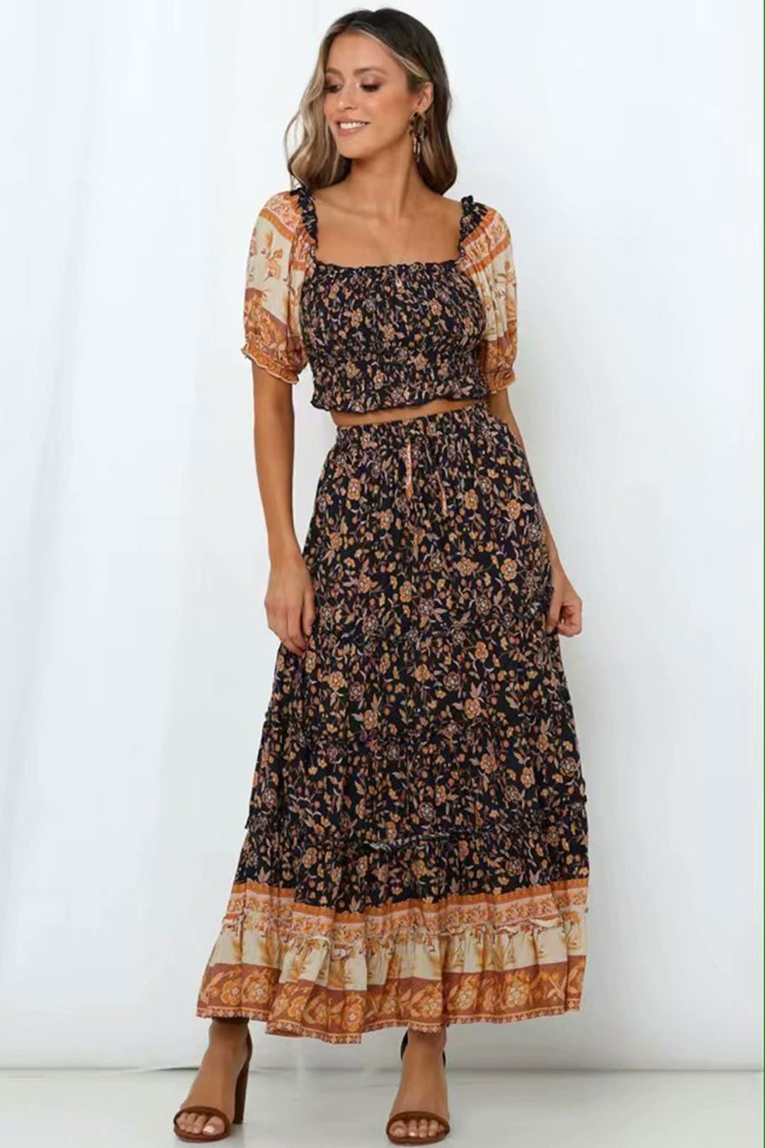 Boho Two Piece Set, Two Piece Skirt Set, Jasmine in Navy