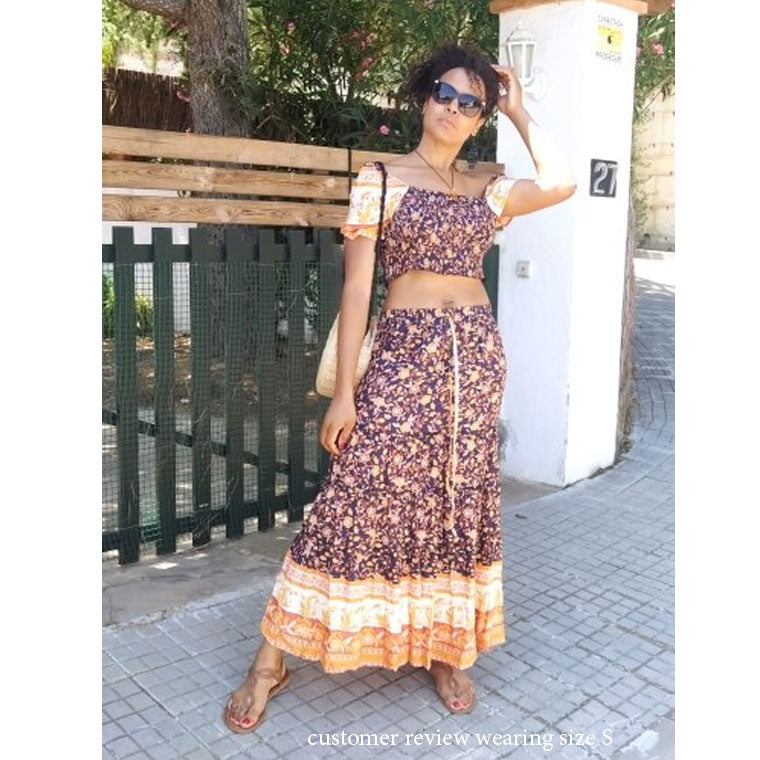 Boho Two Piece Set, Two Piece Skirt Set, Jasmine in Navy