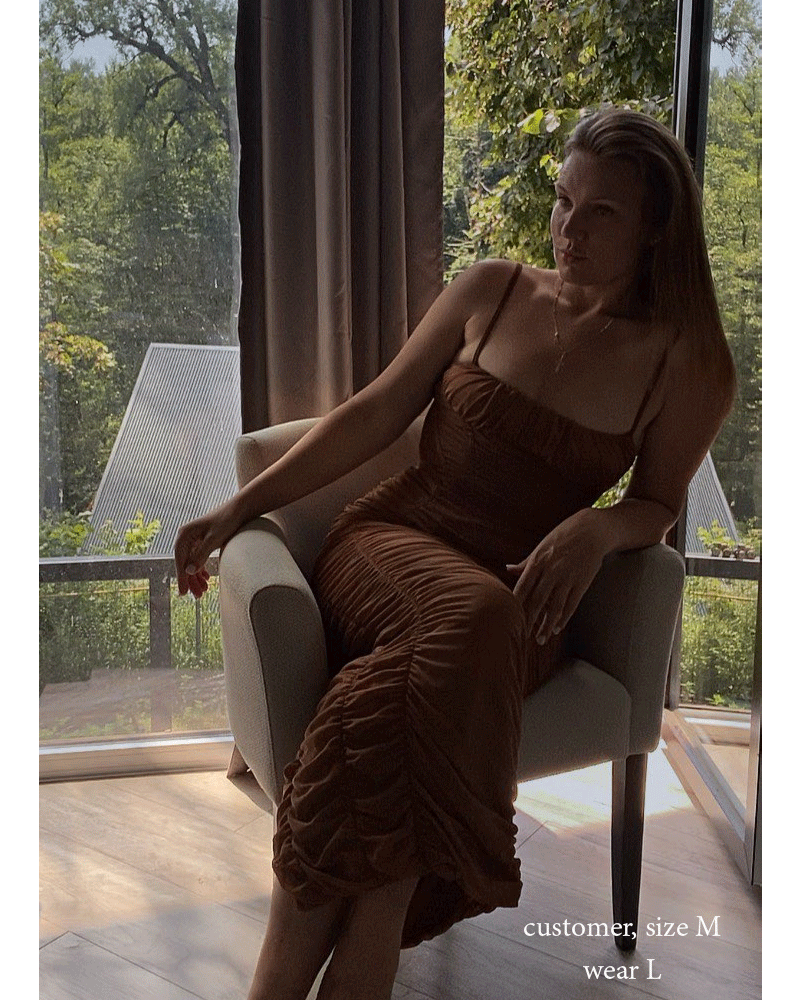 Boho Camis Dress, Party Bodycon Dress, Corset Ruched Maxi Dress, Claire in  Black and Brown