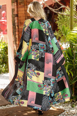 Boho Robe, Kimono Robe, Silk robe, Beach Cover up, Leaf Patch