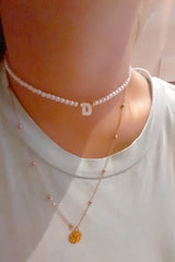 Boho Personalized Custom Necklace, Seed Bead Layered Choker, White  Pearl Letter Name