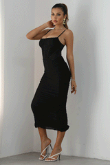 Boho Camis Dress, Party Bodycon Dress, Corset Ruched Maxi Dress, Claire in  Black and Brown