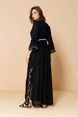 Boho Robe, Beach Cover up, Beach Robe, BLack Embroidery Flower