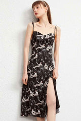Boho Midi Dress, Strappy Sundress, Lady in Black
