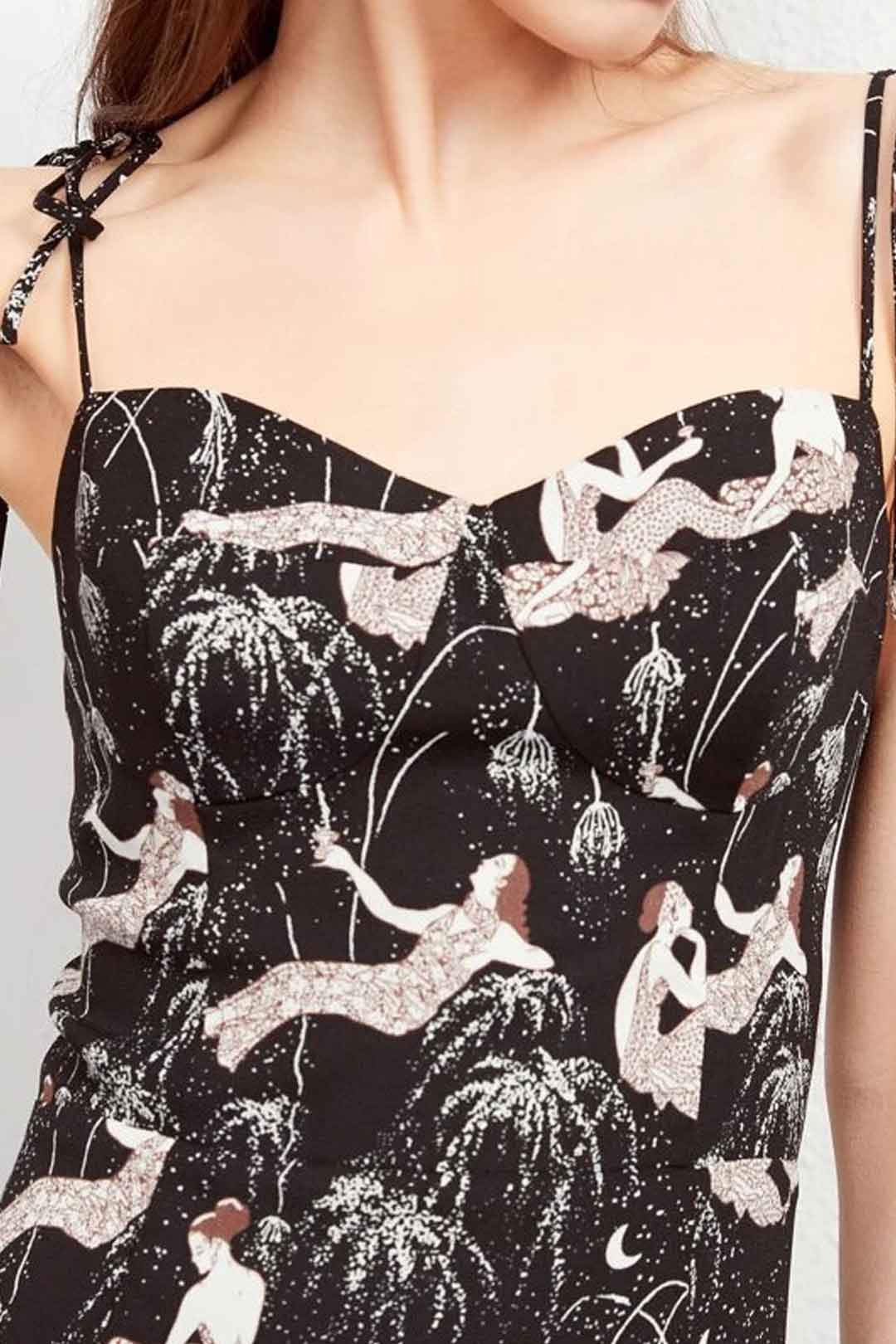 Boho Midi Dress, Strappy Sundress, Lady in Black