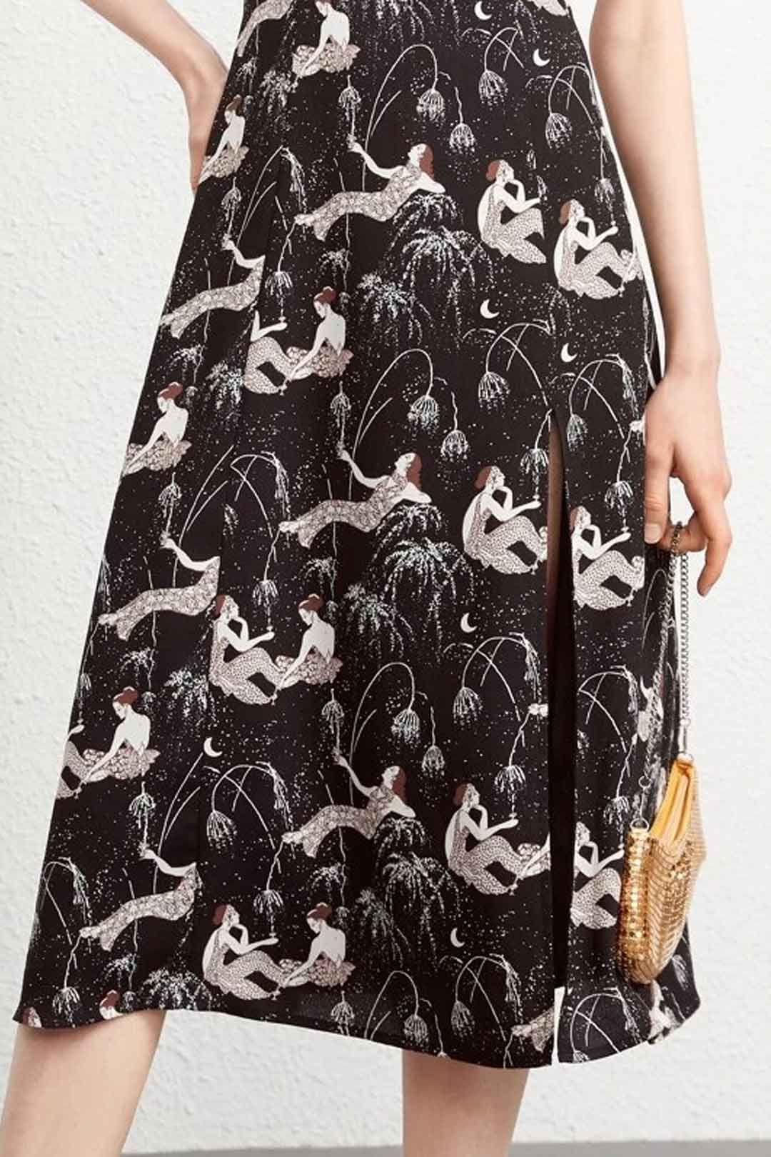 Boho Midi Dress, Strappy Sundress, Lady in Black