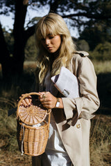 Boho Bag, Tattan Straw Bag, Mini Wicker Basket Bag, White Bow