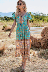 Midi Dress, Boho Dress, Sundress, Aubrey Zaynab in Yellow Pink and Green