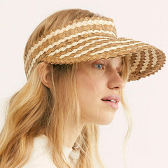Boho Hat, Sun Hat, Beach Hat, Shade Visor Beige Straw Cap, Two-tone Black Coffee