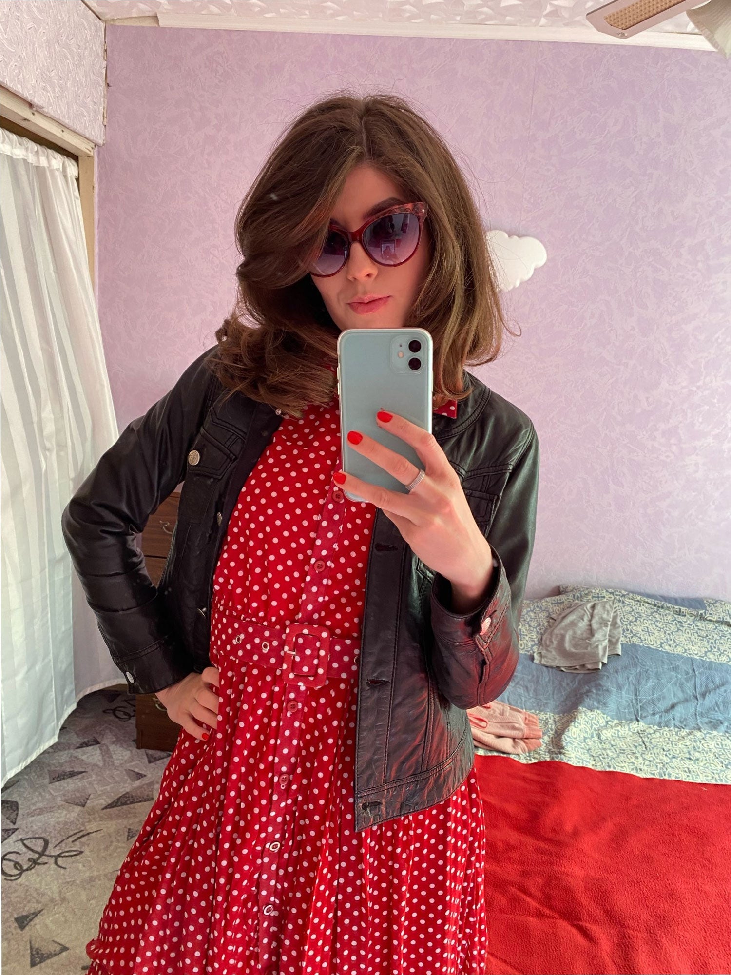 Vintage Dress, Boho Midi Dress, Dress, Shirt Dress, Molly Polka Dot in Red, Purple, Black and White