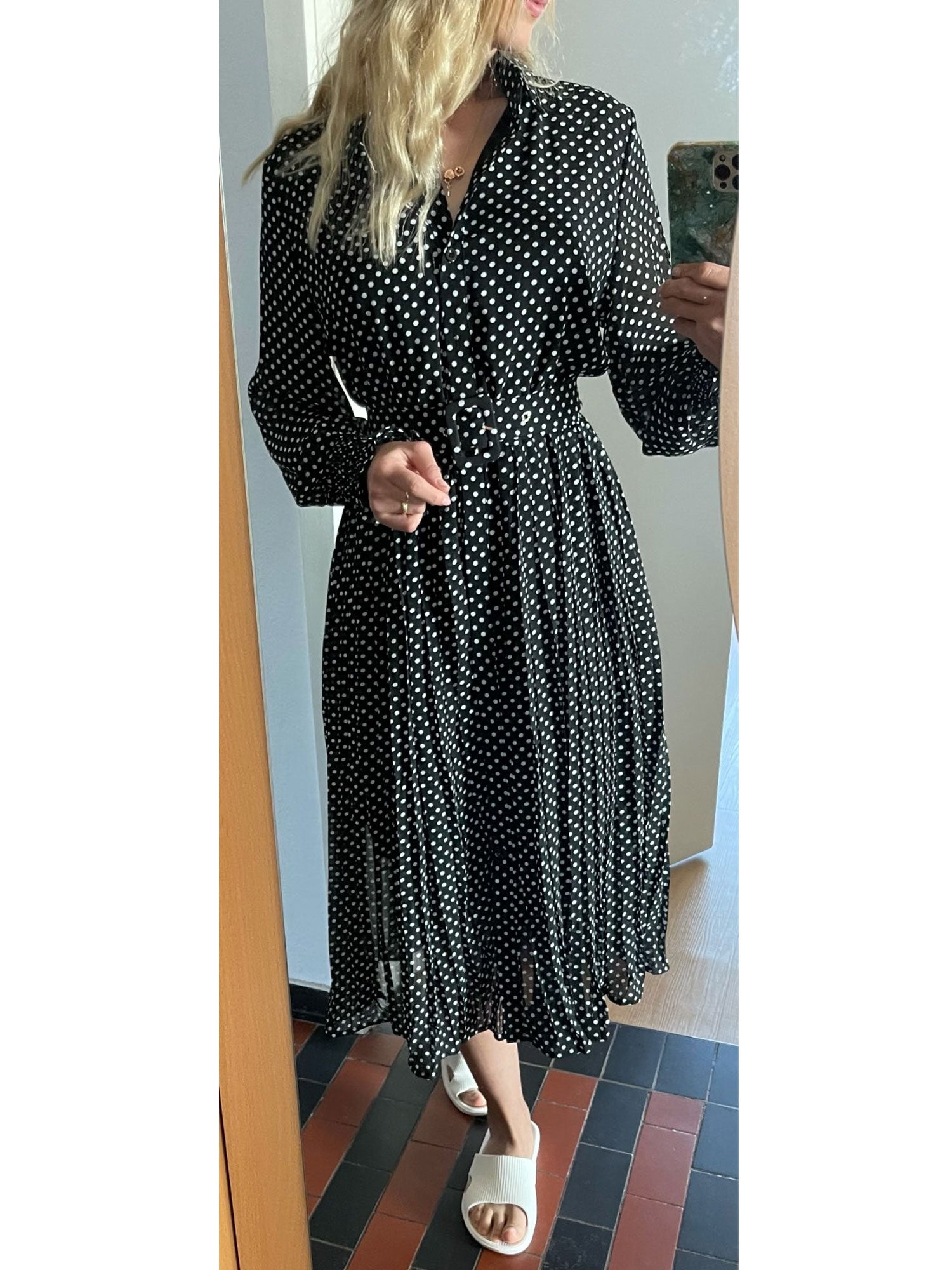 Vintage Dress, Boho Midi Dress, Dress, Shirt Dress, Molly Polka Dot in Red, Purple, Black and White