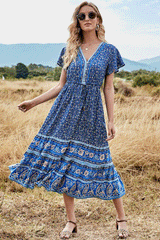 Midi Dress, Boho Dress, Sundress, Aubrey Eulalie in Yellow Pink and Green